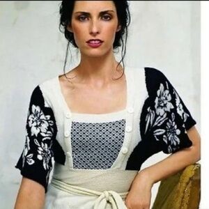 LiaMolly Anthropologie Wool Black and Cream Intarsia Kimono Sweater size S